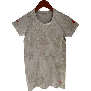 Lululemon Womens Beige Canada Maple Leaf Short Sleeve Performance Shirt